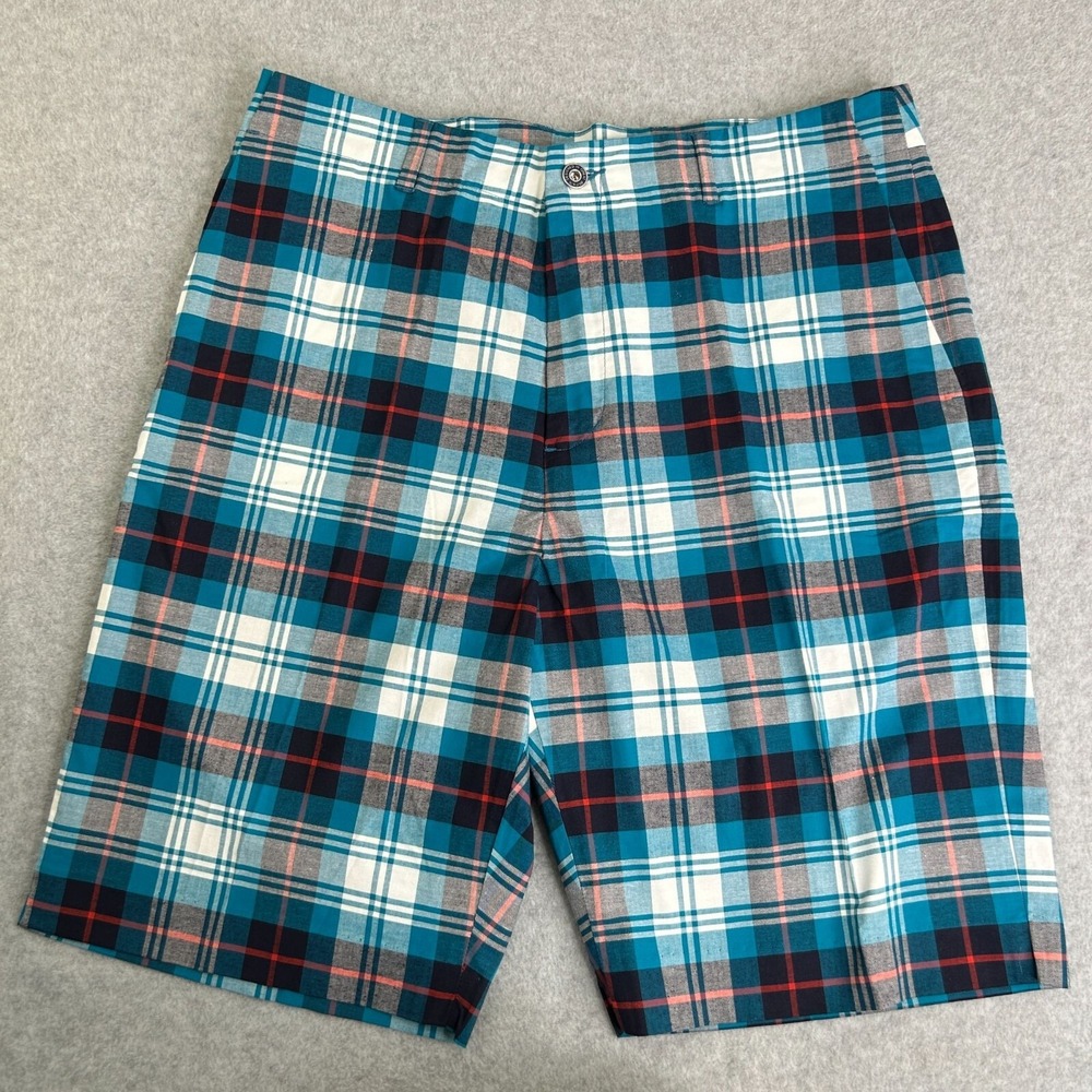Ian Poulter IJP Designs Mens Sz 34 x 10 Plaid Shorts Blue Red Golf Flat Front